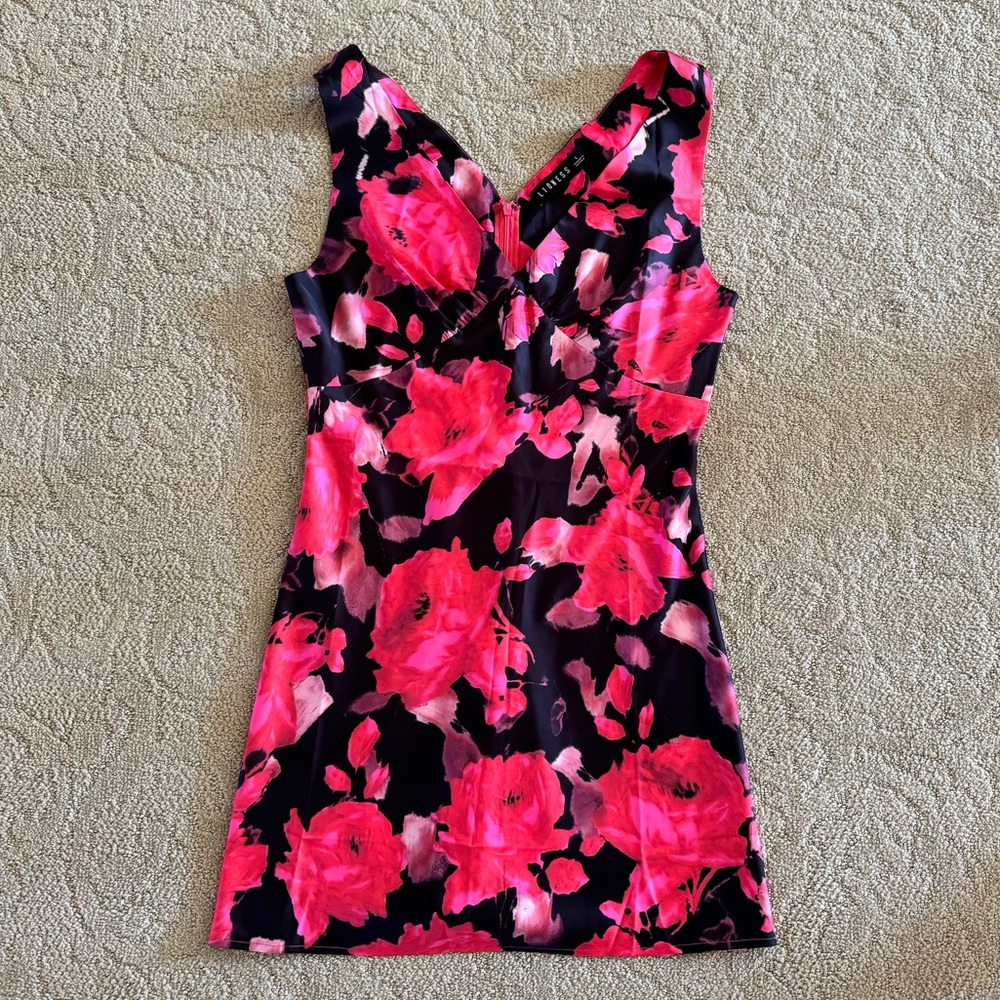 Lioness Silky Mini Slip Dress - Rose Pattern
